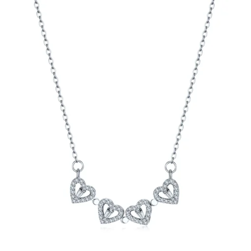 Silver Clover Hearts Necklace